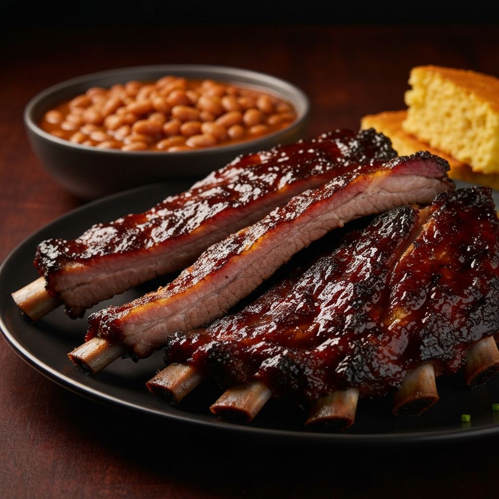 Smoky BBQ brisket ribs with a glossy glaze